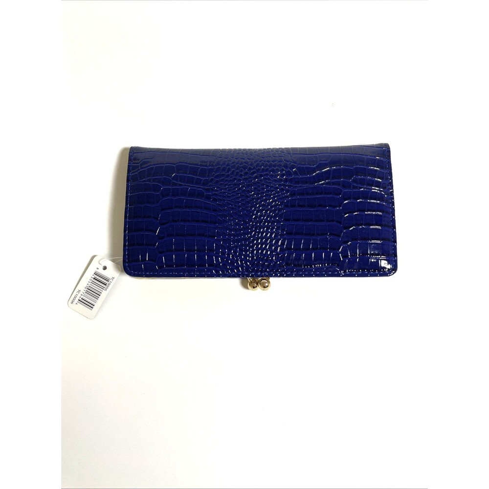 KENDALL & JAMES Women's Blue Croc Leather Clasp Wallet NWT Cocktail Casual Party
